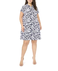 Msk Plus Collared Neck Short-Sleeve Dress