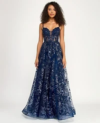 B Darlin Juniors' Sleeveless Illusion Bodice Gown