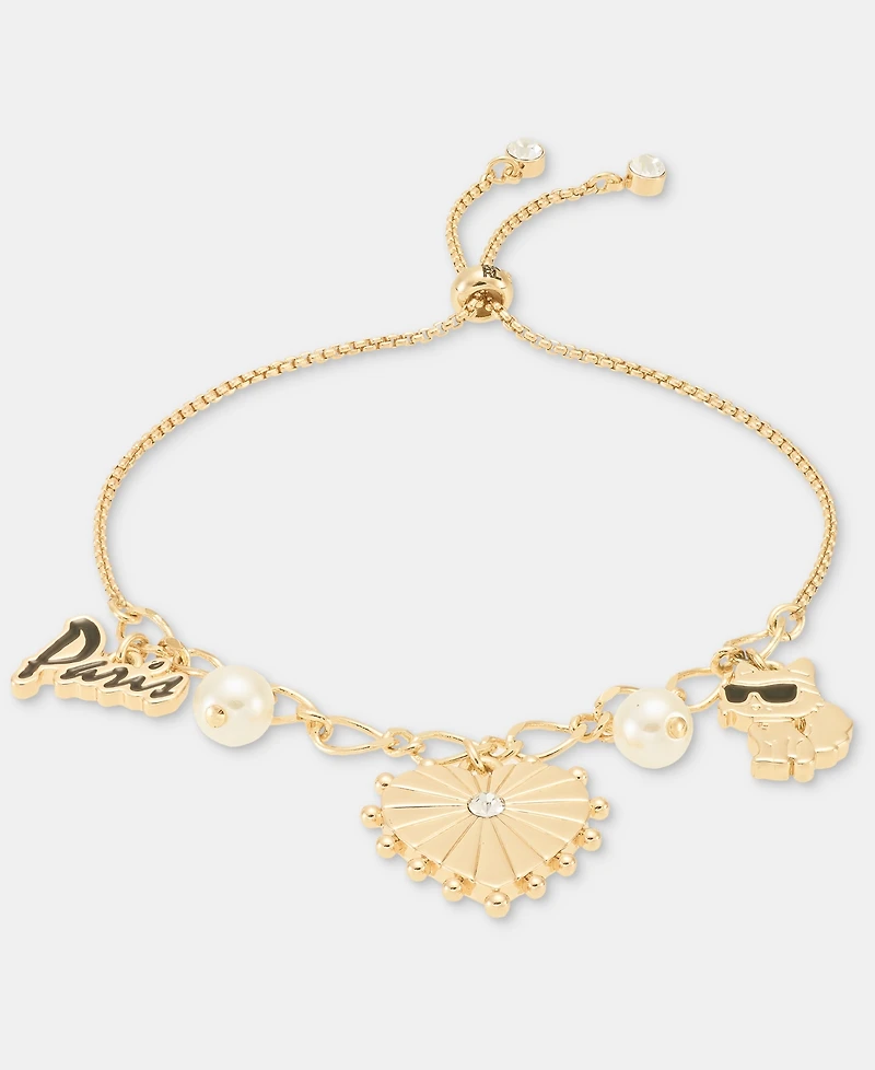 Karl Lagerfeld Paris Glass Pearl Charm Slider Bracelet