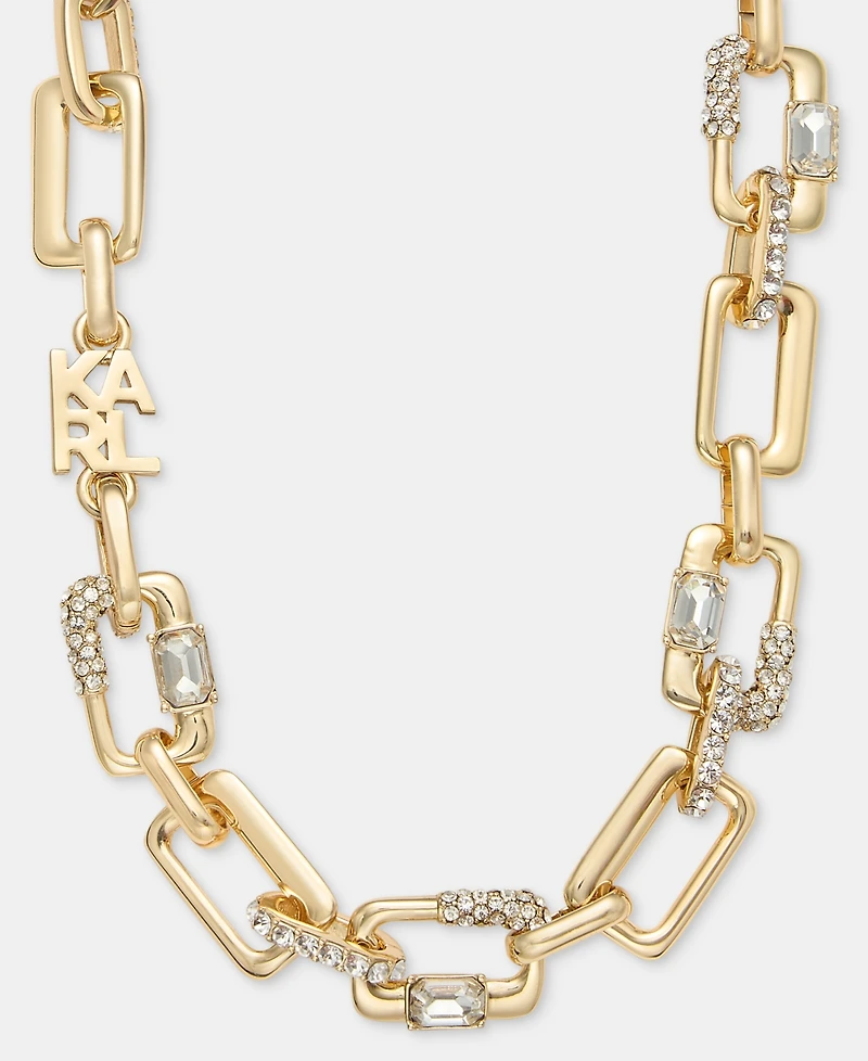 Karl Lagerfeld Paris Logo Pave Link Collar Necklace