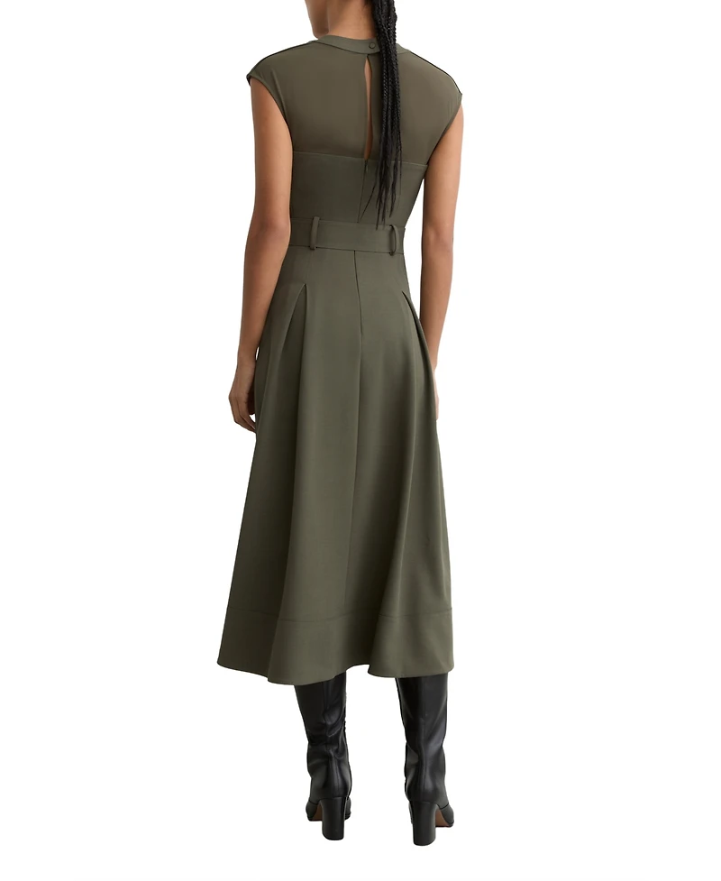 Reiss Women's Mesh-Panel Belted Pleated Midi Dress