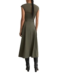 Reiss Women's Mesh-Panel Belted Pleated Midi Dress