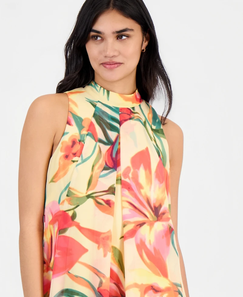 Robbie Bee Petite Floral-Print Chiffon Trapeze Dress