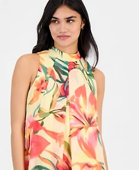 Robbie Bee Petite Floral-Print Chiffon Trapeze Dress