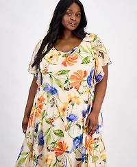 Robbie Bee Plus Printed Cowl-Neck Flutter-Sleeve Dress