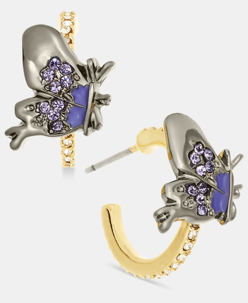 Anne Klein Small Pave Butterfly C-Hoop Earrings, 0.62"