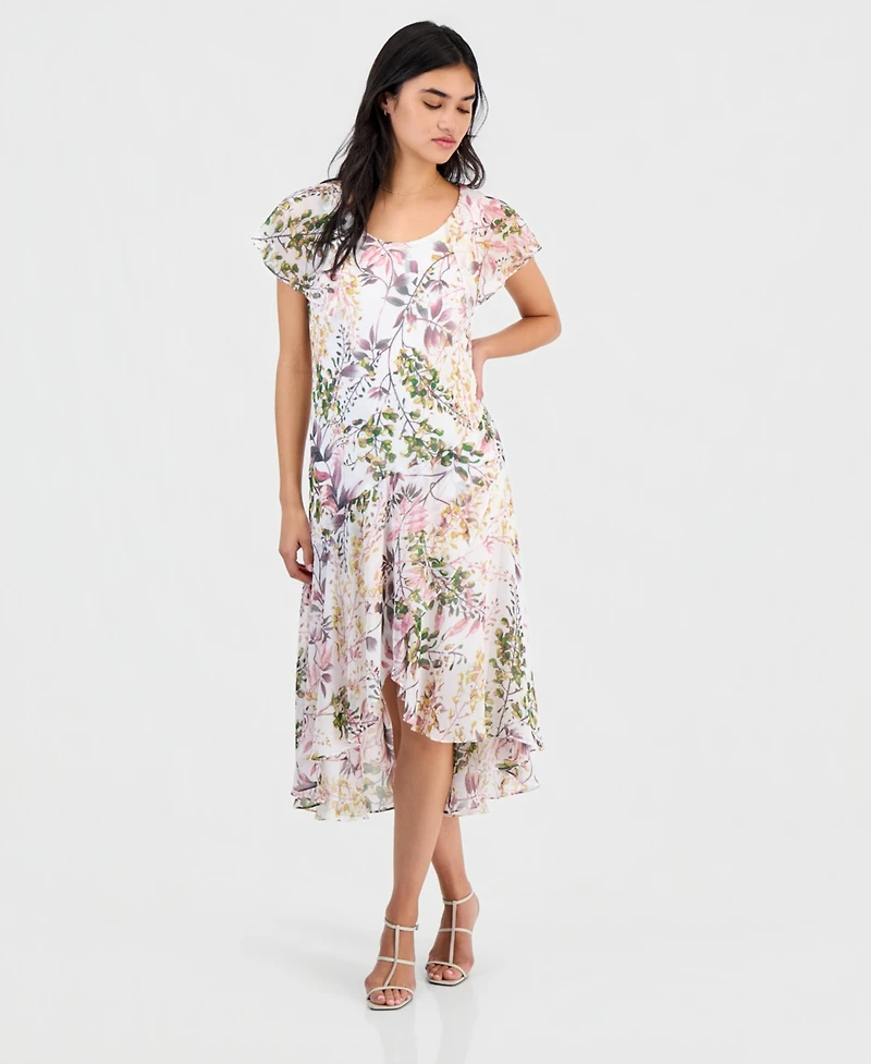 Robbie Bee Petite Floral Flutter-Sleeve Midi Dress