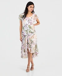 Robbie Bee Petite Floral Flutter-Sleeve Midi Dress