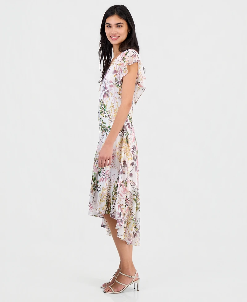 Robbie Bee Petite Floral Flutter-Sleeve Midi Dress