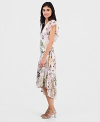 Robbie Bee Petite Floral Flutter-Sleeve Midi Dress