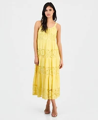 Robbie Bee Petite Lace-Trim Sleeveless Tiered Midi Dress