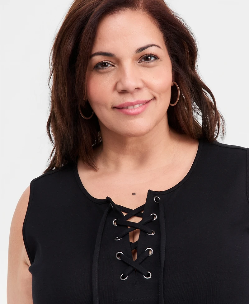 Style & Co Plus Solid Lace-Up Dress, Macy's Exclusive