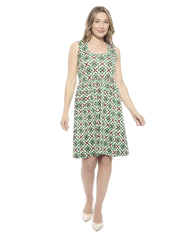 24seven Comfort Apparel Women's Geometric Sleeveless Fit N Flare Knee Length A-Line Dress