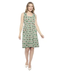 24seven Comfort Apparel Women's Geometric Sleeveless Fit N Flare Knee Length A-Line Dress