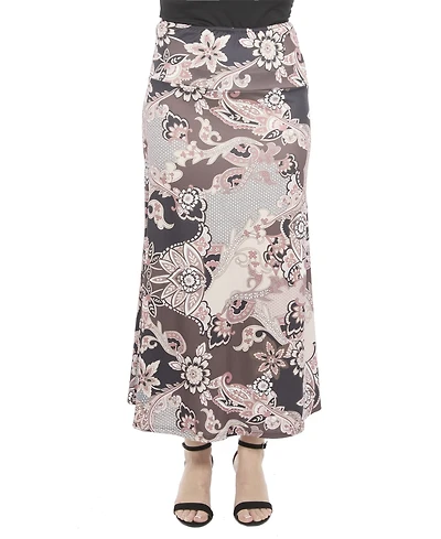 24seven Comfort Apparel Women's Paisley Elastic Waist A-Line Maxi Skirt