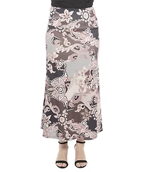 24seven Comfort Apparel Women's Paisley Elastic Waist A-Line Maxi Skirt