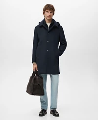 Mango Men's Detachable Inner Collar Wool Coat