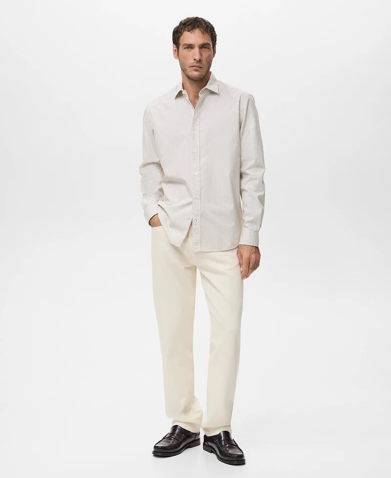 Mango Men's Regular Fit Striped Cotton Shirt