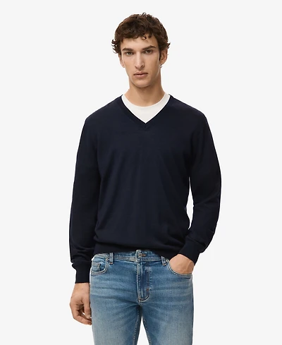 Mango Men's Merino Wool V-Neck Sweater