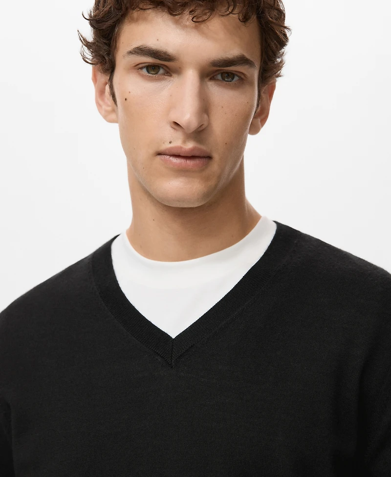 Mango Men's Merino Wool V-Neck Sweater