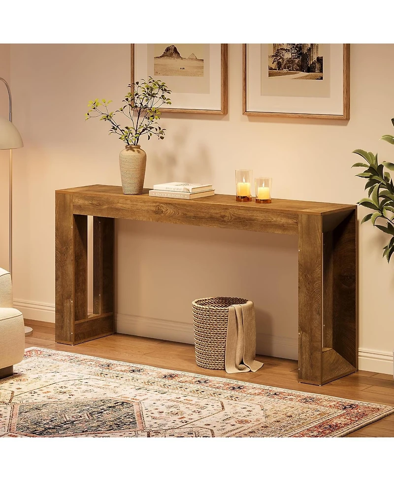 Tribesigns 63-Inch Long Console Table, Farmhouse Wooden Sofa Table Behind Couch, Rectangular Entryway Table, Brown