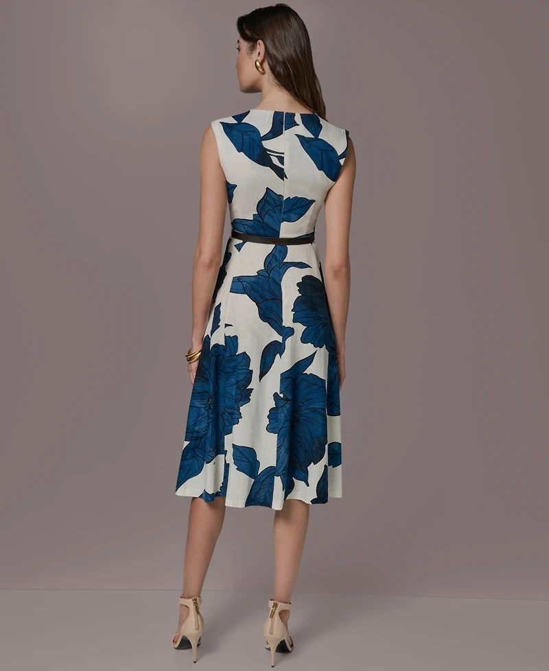 Donna Karan New York Women's Asymmetrical Neck A-Line Midi Dress