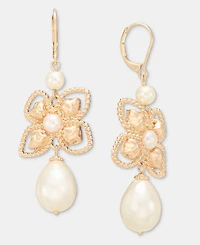 Anne Klein Imitation Pearl Hammered Flower Drop Earrings