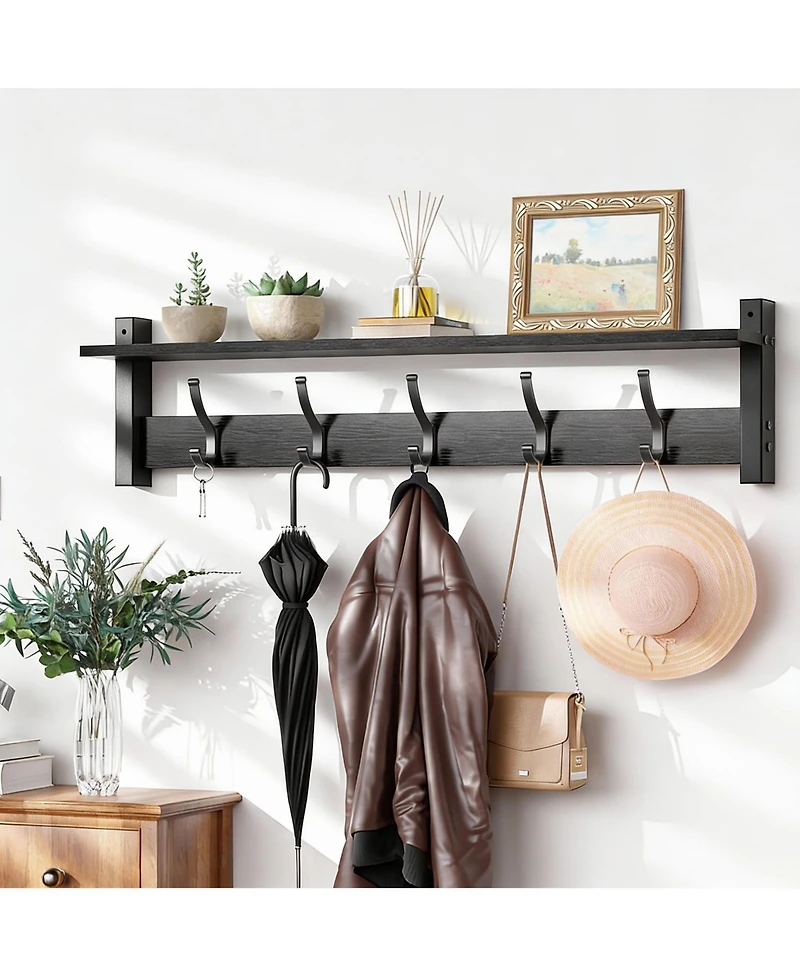 Yigii Vintage Brown Wall Coat Rack with Shelf & Hooks