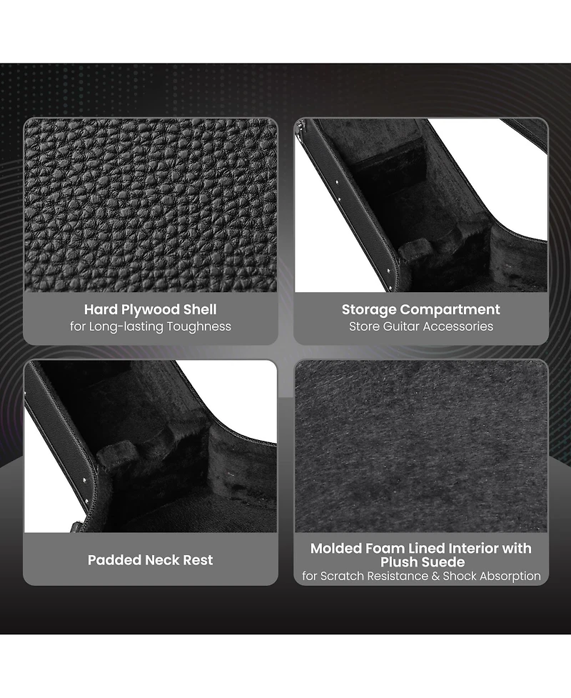 Yescom Acoustic Guitar Hard Case Wooden Hard Shell w/ Wood Folding Guitar Stand