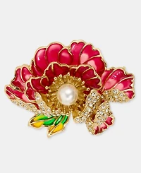 Anne Klein Pave & Imitation Pearl Flower Pin
