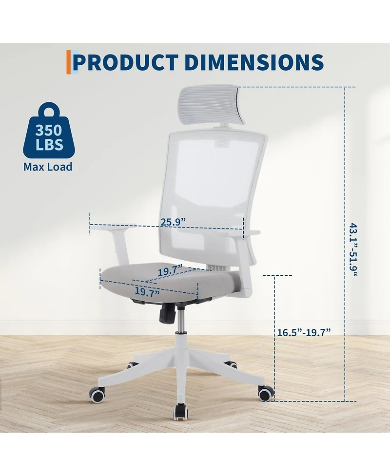 Gaomon Heavy Duty Ergonomic Office Chair, Adjustable Headrest & Lumbar Support, Flip-Up Arms Desk Chair