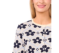 CeCe Women's Floral Detail Long-Sleeve Crewneck Cardigan