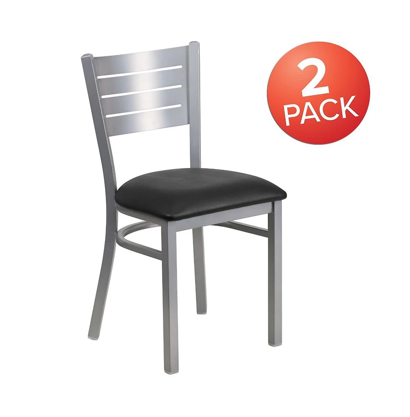 Emma+Oliver 2 Pc. Silver Slat Back Metal Restaurant Chairs
