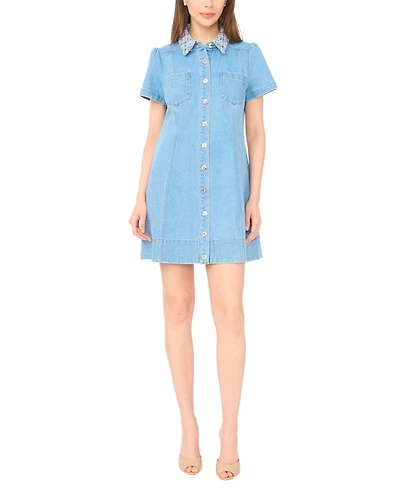 CeCe Women's Tweed Detail Collared Neck Mini Dress