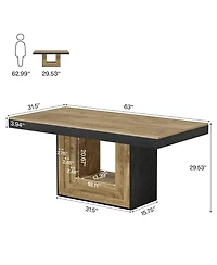 Tribesigns Dining Table for 4-6 People, 63" Rectangle Kitchen Table, Farmhouse Dining Room Furniture, Natural Wood