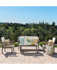 Flynama 4 Piece Acacia Wood Outdoor Chat Set Water Resistant Cream Gray Cushions Heavy Duty Frame for Patio Garden Leisure