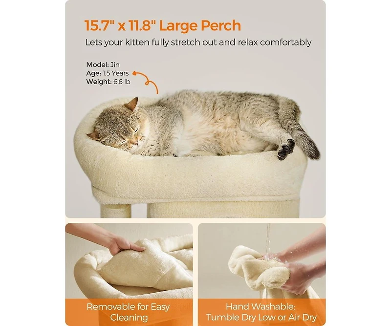 Cozito 26.4-Inch Indoor Pet Play Tower with 2 Cat Caves, Scratching Posts, Top Perch, Anti-Tip Kit