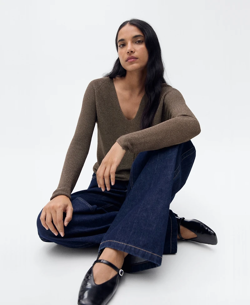 Mango Women's V-Neck Lurex Sweater