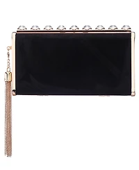 Nina Crystal Ornamented Minaudiere Tassel Lift Lock Clutch
