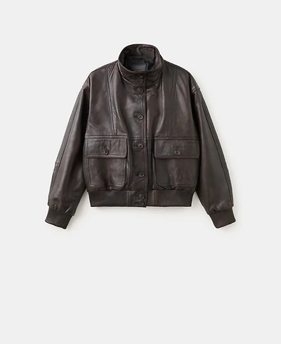 Mango Women's Oversize Leather Biker Jacket