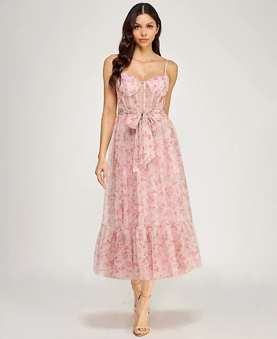 Seni & Cade Juniors' Floral Glitter Midi Dress