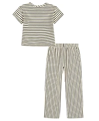Tommy Hilfiger Girls' Toddler 2T-4T Popcorn Pique Oversized T-Shirt & Striped Wide Leg Pants, 2-Piece Set