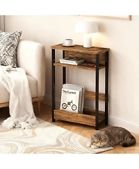 gaomon Tiger Stripe Brown Narrow Side Table, Storage Shelf & Magazine Rack Slim Nightstand for Small Spaces