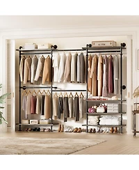 Aheaplus Clothing Rack,Garment Rack With 3 Wood Shelves, Organizer Rack Wall Mounted