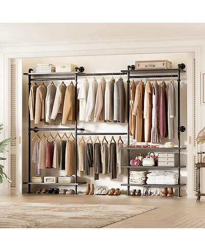 Aheaplus Clothing Rack,Garment Rack With 3 Wood Shelves, Organizer Wall Mounted