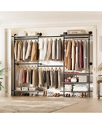 Aheaplus Clothing Rack,Garment Rack With 3 Wood Shelves, Organizer Wall Mounted