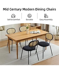 gaomon Mid Century Rattan Dining Chairs Set, Modern Velvet Upholstered Kitchen Chairs with Sturdy Metal Legs