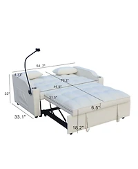 Maison Boucle Velvet Pull-out Sleeper Sofa Bed with Usb, Reclining Back, Tufted