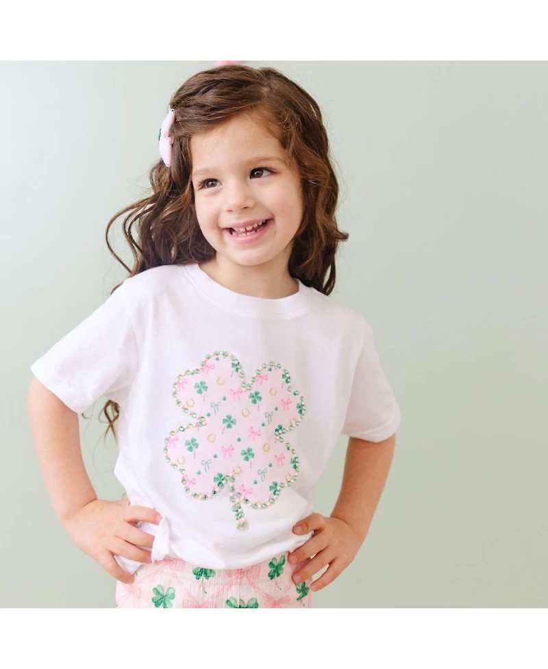 Sweet Wink Toddler Girls Ditsy Shamrock Patch St. Patrick's Day Short Sleeve T-Shirt