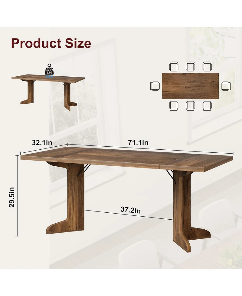 Kitchen Table 71.1 inch Dining Table for 6-8 People for Dining Room, Home Office, Living Room